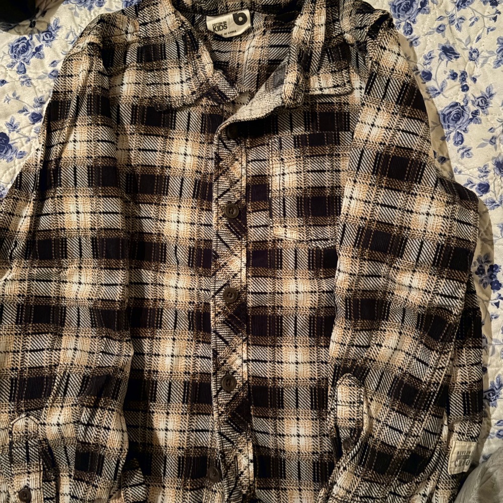 Cotton On Kids Plaid Button Down Shirt - Black and Cream